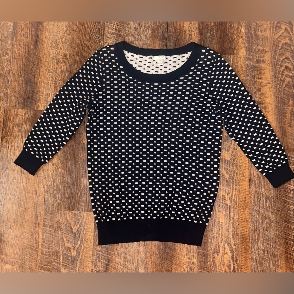 J.CREW  100% Cotton Sweater 3/4 Sleeve Size XS Blue And White Pullover